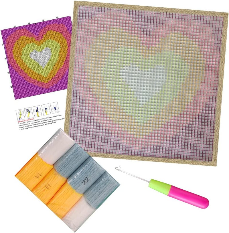 Numptain Latch Hook Kits for Adults,DIY Rug Crafts Love Rainbow Pattern Color Printed Canvas,Latch Hook Kits for Beginners Handmade Needlework Crafts Home Decoration,12"x12" NT1 - Image 3